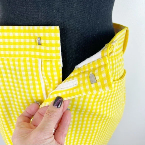 Vintage Women's M Pants Trousers Yellow Gingham 70s Mod Revival Retro Chic MCM - Picture 7 of 12